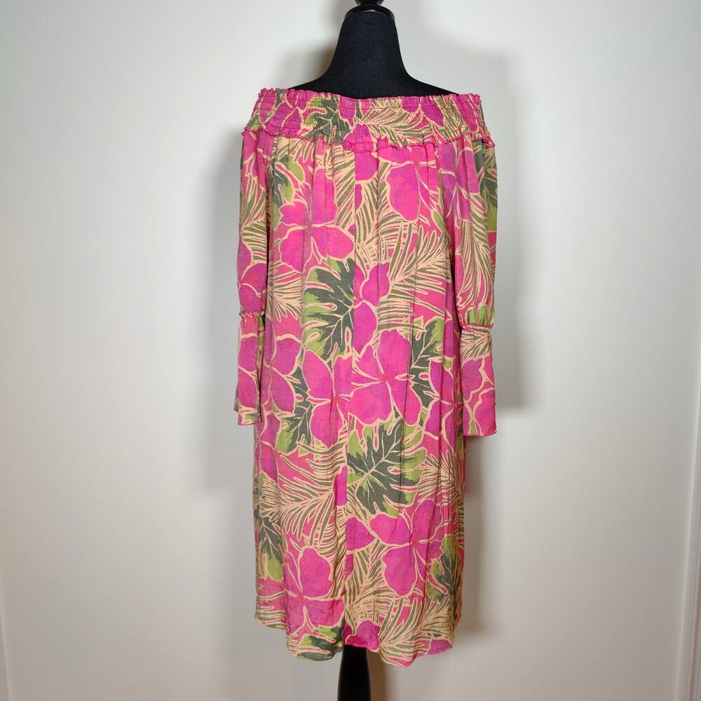 Off Shoulder Bell Sleeve Dress 2X Resort Vacation Boho Coastal - Picture 4 of 8